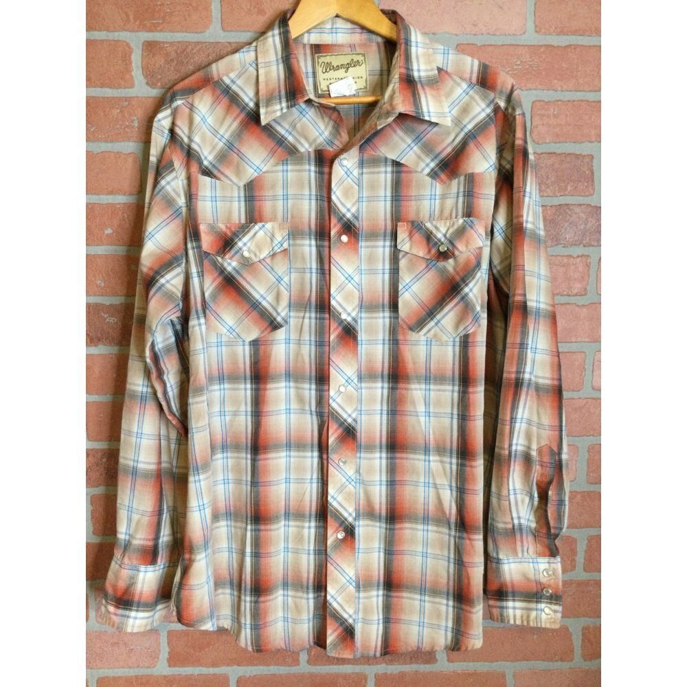 Wrangler Men's Plaid Western Pearl Snap Shirt Collared Flap Pockets X-Large